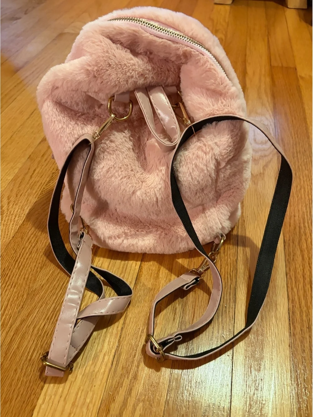 Cute Pink Faux Fur Bunny Backpack with Adjustable Straps
